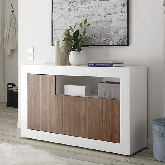 Nitro 3 Doors Wooden Sideboard In White Gloss And Dark Walnut