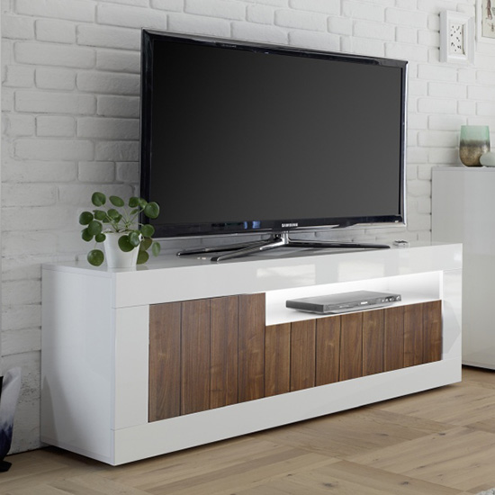 Nitro LED 3 Doors Wooden TV Stand In White Gloss And Dark Walnut_1