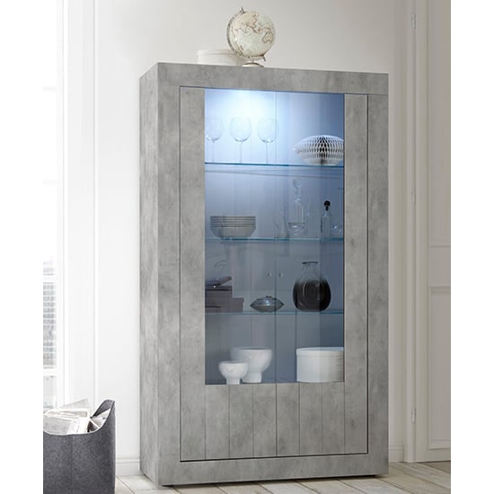 Nitro Display Cabinet In Concrete Effect With 2 Doors And LED