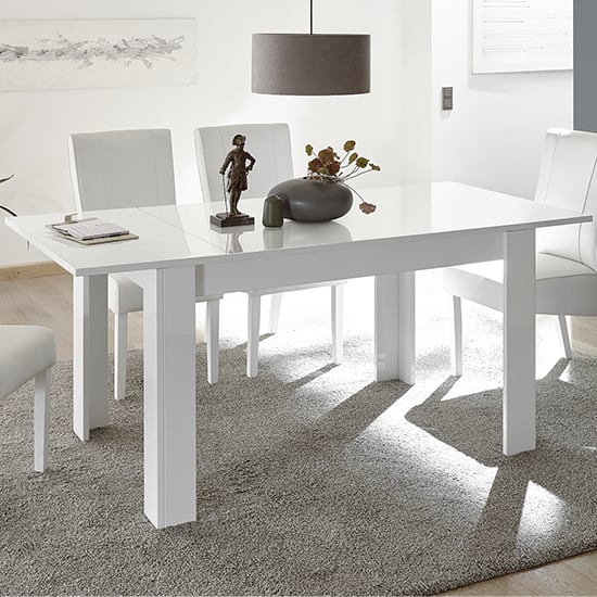 Nitro Extending Wooden Dining Table In White High Gloss_2
