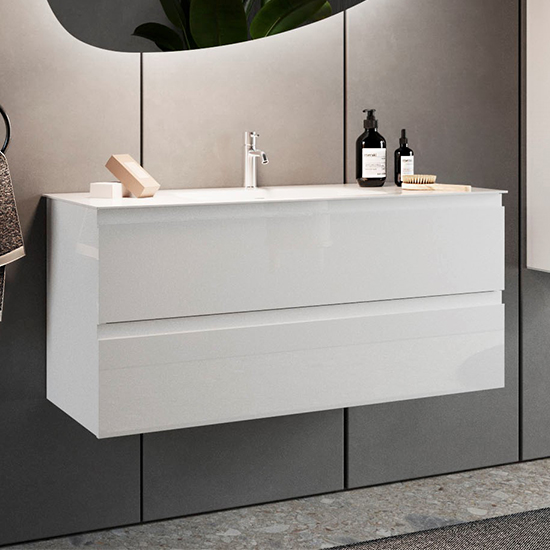 Read more about Nitro high gloss 100cm wall vanity unit with 2 drawers in white