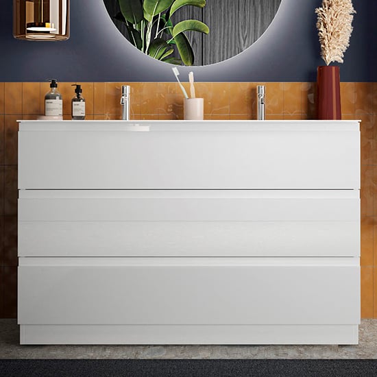 Read more about Nitro high gloss 120cm floor vanity unit with 3 drawers in white