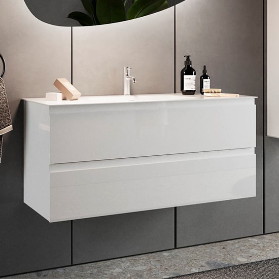 Read more about Nitro high gloss 60cm wall vanity unit with 2 drawers in white