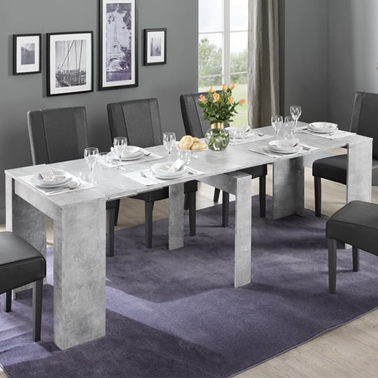 Photo of Nitro large extending wooden dining table in cement effect