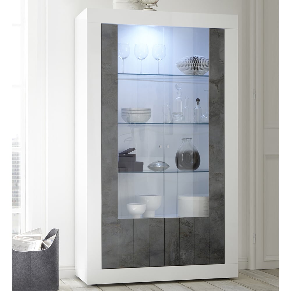 Nitro White Gloss Display Cabinet With 2 Doors In Oxide And LED