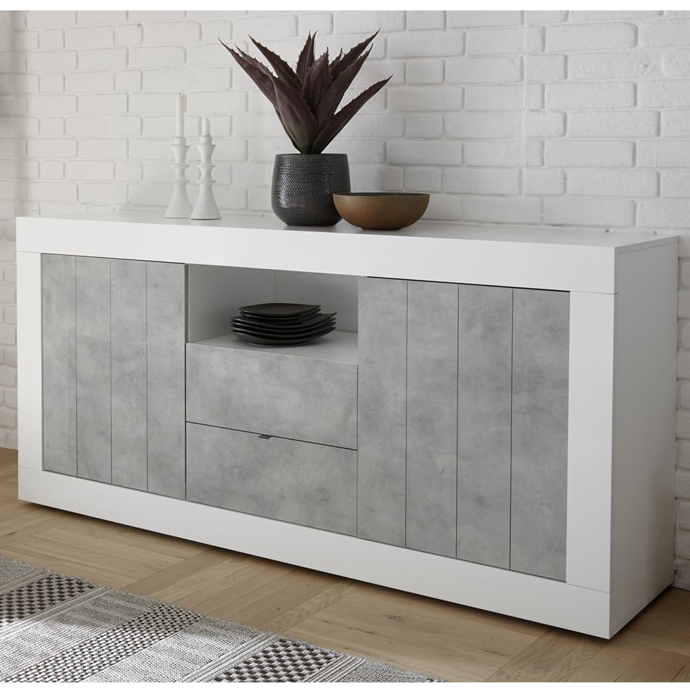 Nitro White Gloss Sideboard 2 Doors 2 Drawers In Cement