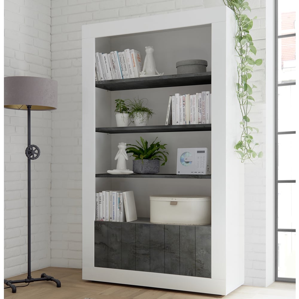 Nitro White High Gloss Bookcase With 2 Doors In Oxide