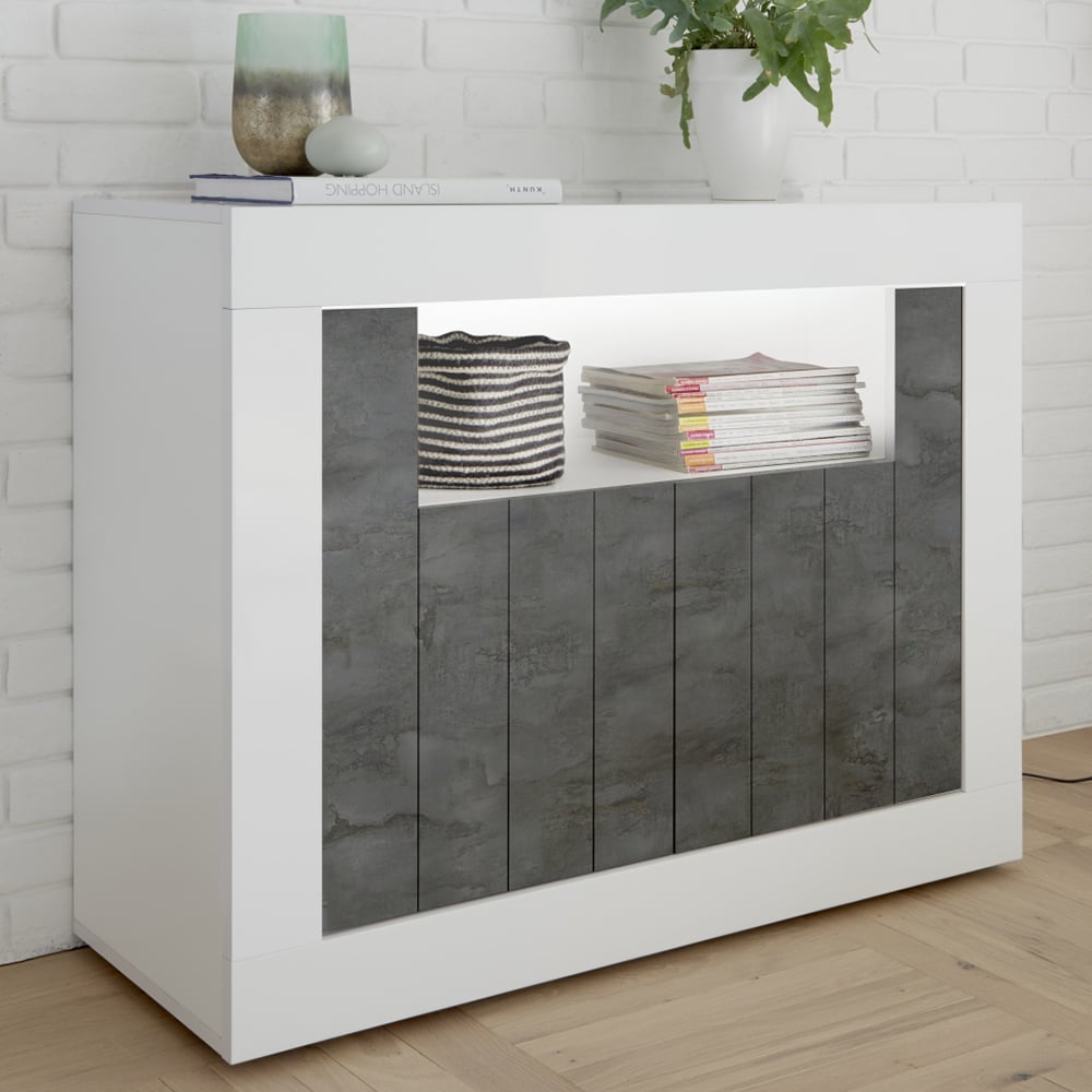 Nitro White High Gloss Sideboard With 2 Doors In Oxide And LED