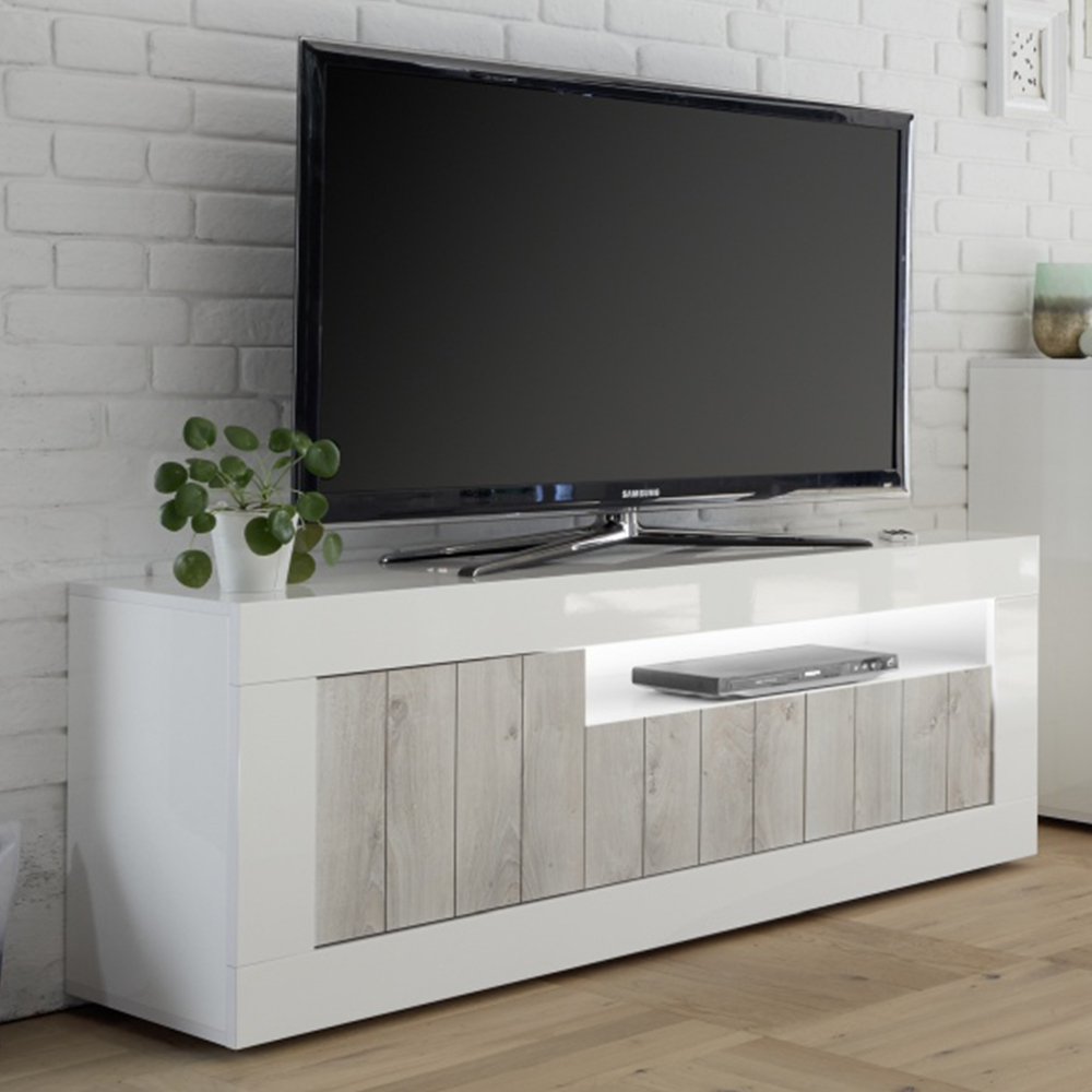 Product photograph of Nitro White High Gloss Tv Stand With 3 Doors In Pine And Led from Furniture in Fashion