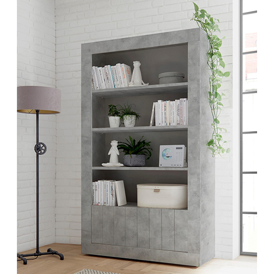 Read more about Nitro wooden bookcase with 2 doors 3 shelves in concrete effect