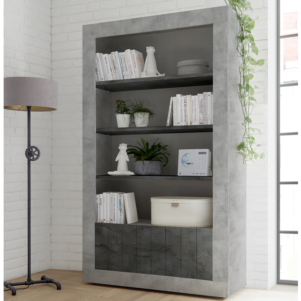 Nitro Wooden Bookcase With 2 Doors In Cement And Oxide