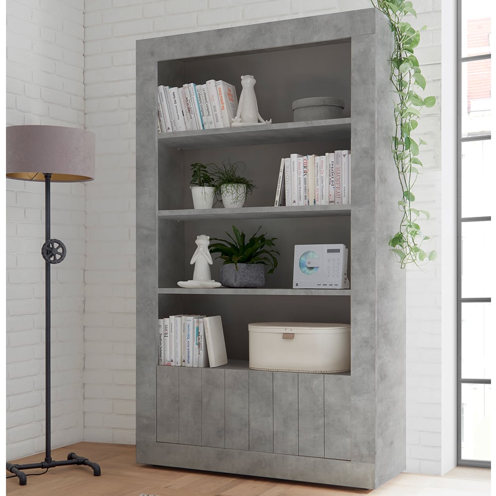 Nitro Wooden Bookcase With 2 Doors In Cement