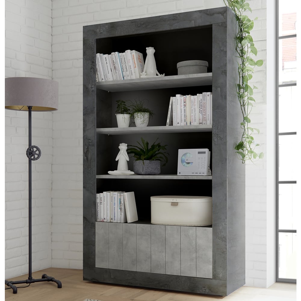 Nitro Wooden Bookcase With 2 Doors In Oxide And Cement