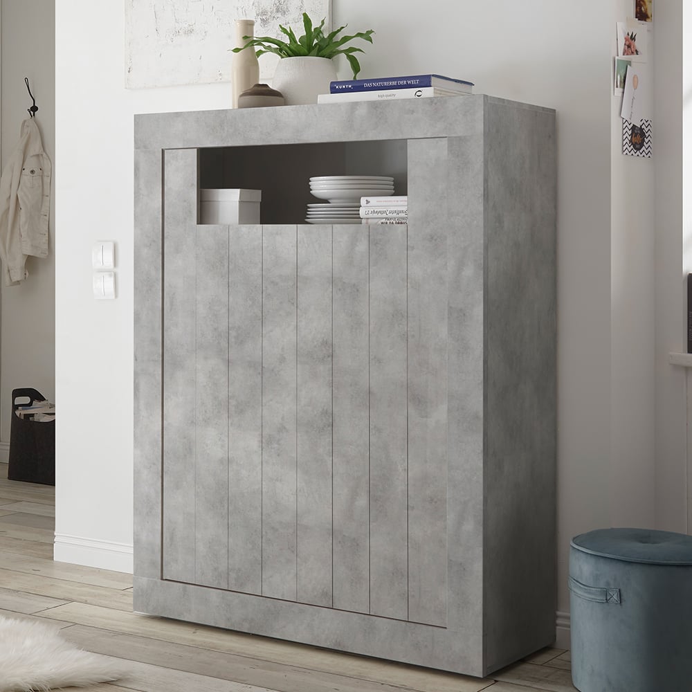 Nitro Wooden Highboard With 2 Doors In Cement