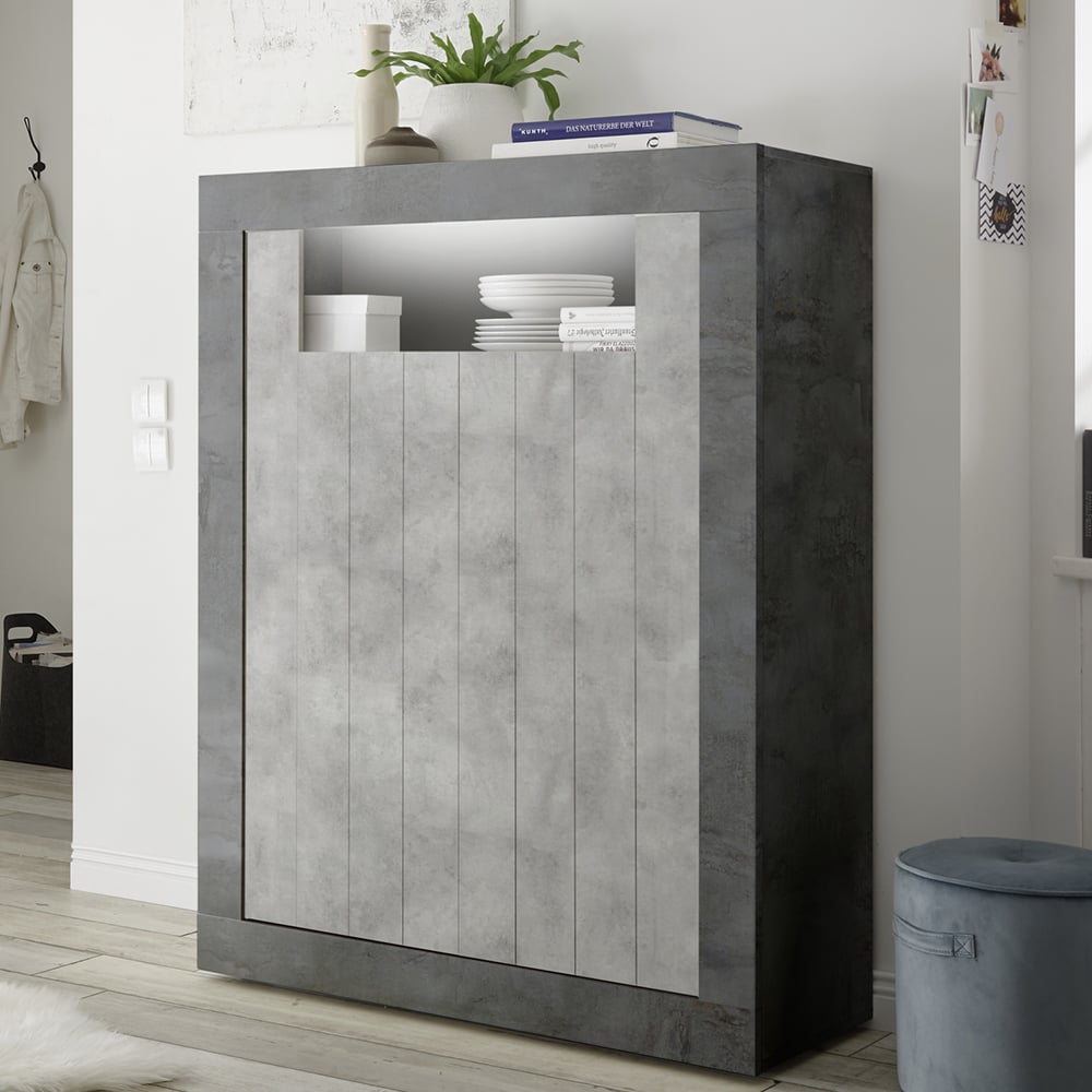 Nitro Wooden Highboard With 2 Doors In Oxide Cement And LED