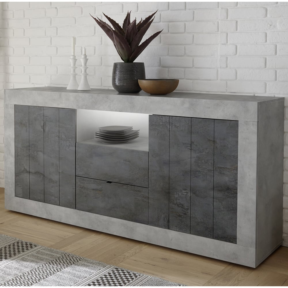 Nitro Wooden Sideboard 2 Doors 2 Drawers In Cement Oxide And LED