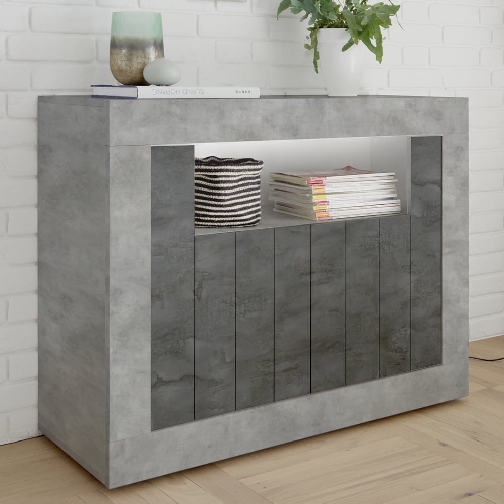 Nitro Wooden Sideboard 2 Doors In Cement And Oxide With LED