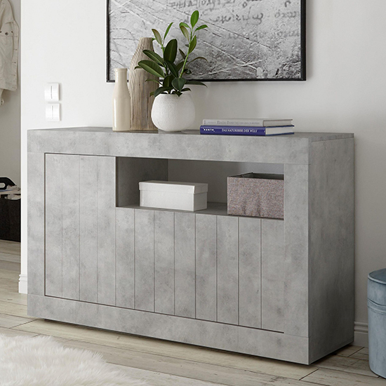 Product photograph of Nitro Wooden Sideboard With 3 Doors In Concrete Effect from Furniture in Fashion