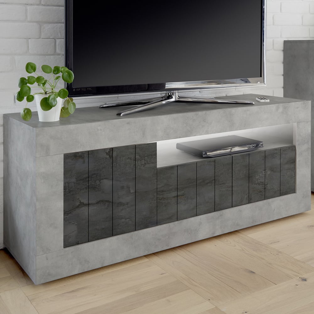 Nitro Wooden TV Stand With 3 Doors In Cement Oxide And LED