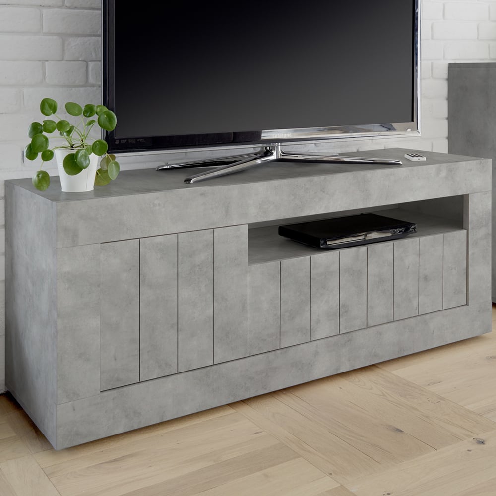 nitro wooden tv stand with 3 doors in cement