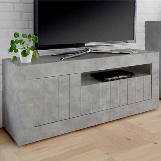 Product photograph of Nitro Wooden Tv Stand With 3 Doors In Concrete Effect from Furniture in Fashion
