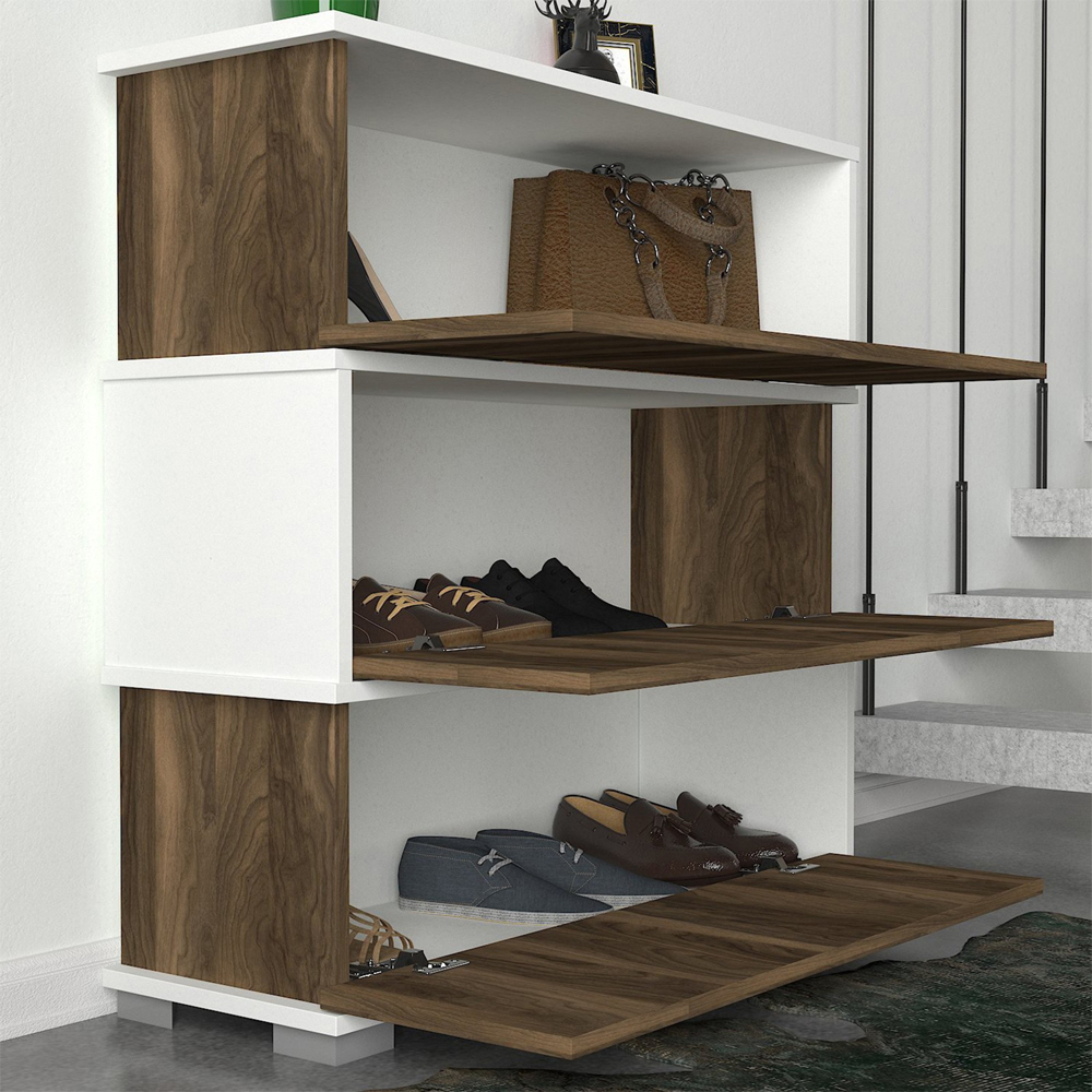 Nivaro Wooden Shoe Storage Cabinet with Plastic Legs in White and Walnut