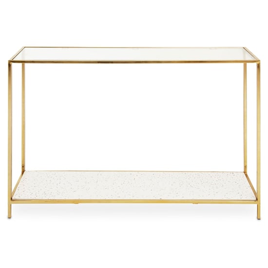 Read more about Nivea clear glass top console table with gold metal frame