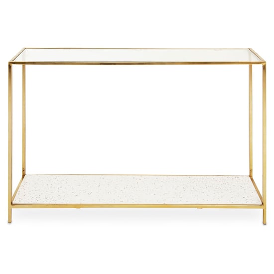 Photo of Nivea clear glass top console table with gold metal frame