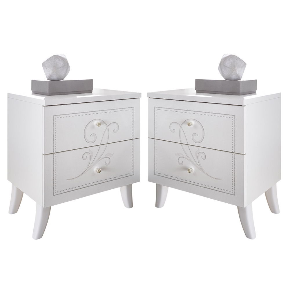 Read more about Nivea serigraphy white wooden bedside cabinets in pair