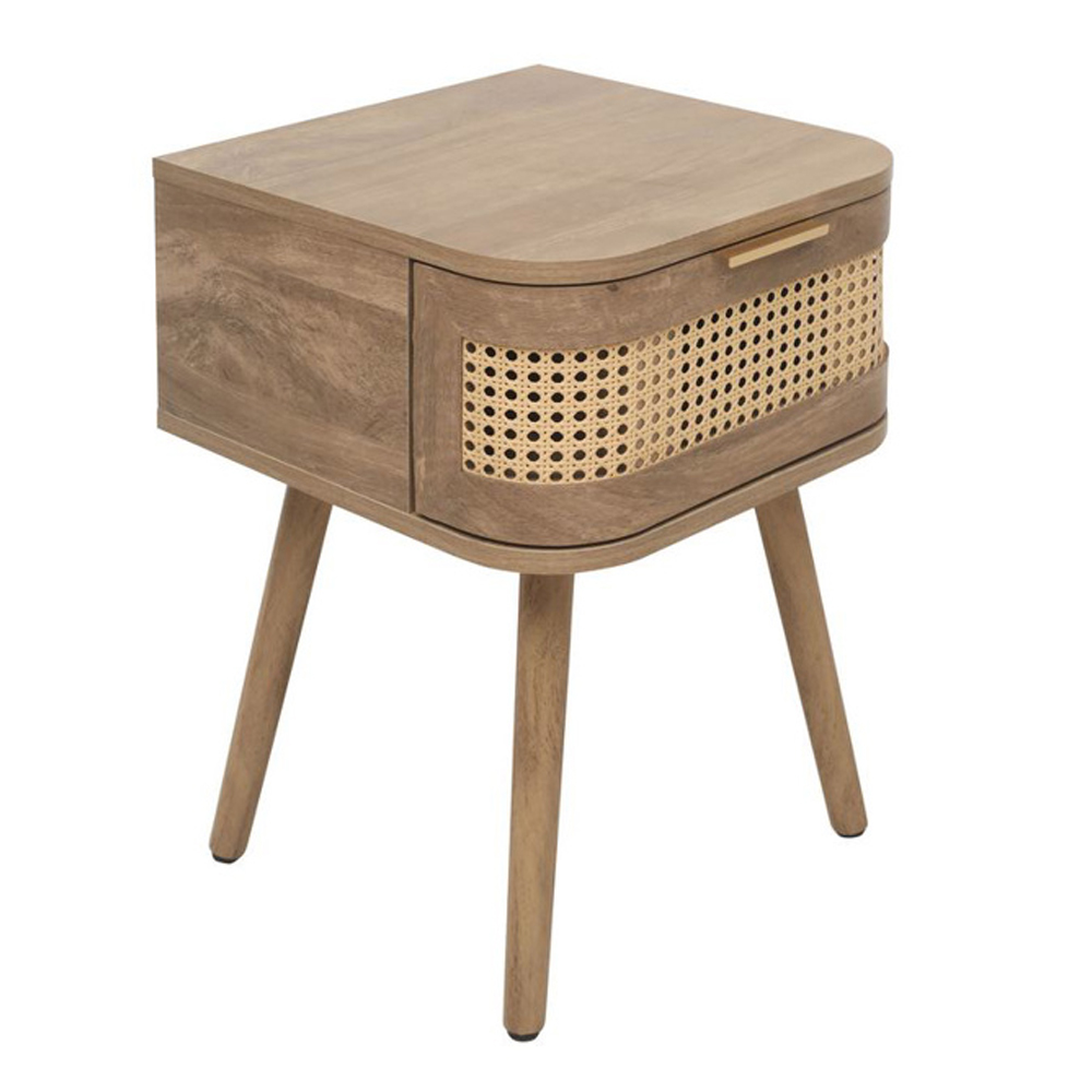 Niven Wooden Bedside Cabinet with 1 Rattan Drawer in Oak