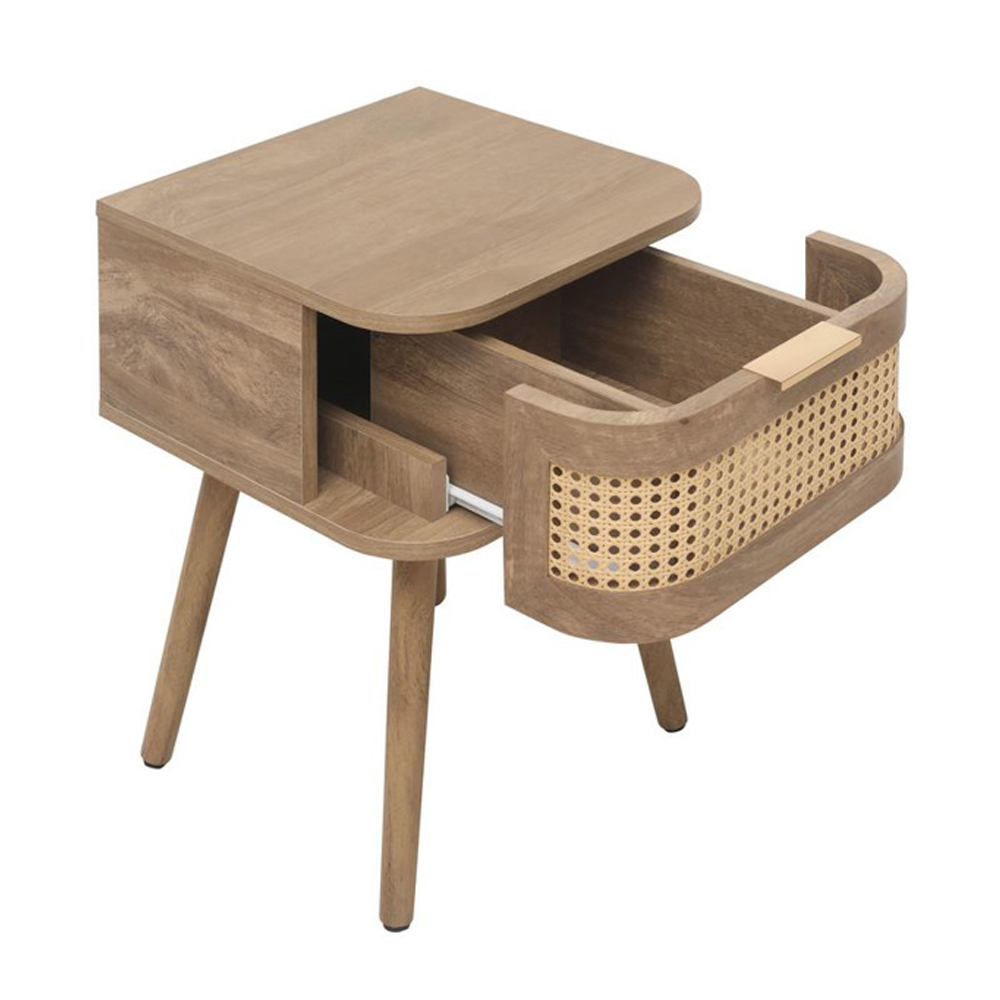 Niven Wooden Bedside Cabinet with 1 Rattan Drawer in Oak