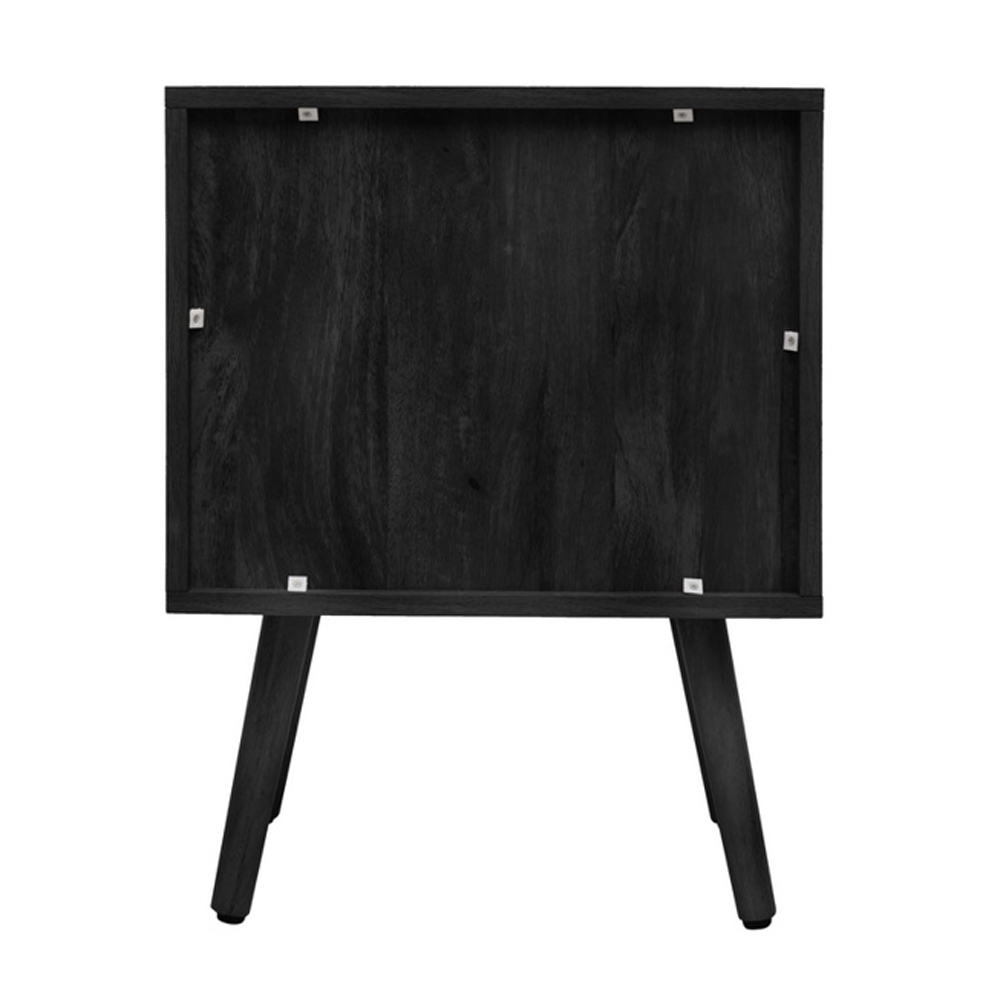 Niven Wooden Bedside Cabinet with 2 Rattan Drawers in Black
