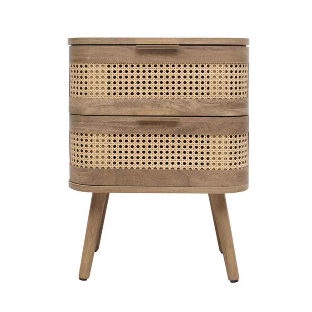 Niven Wooden Bedside Cabinet with 2 Rattan Drawers in Oak