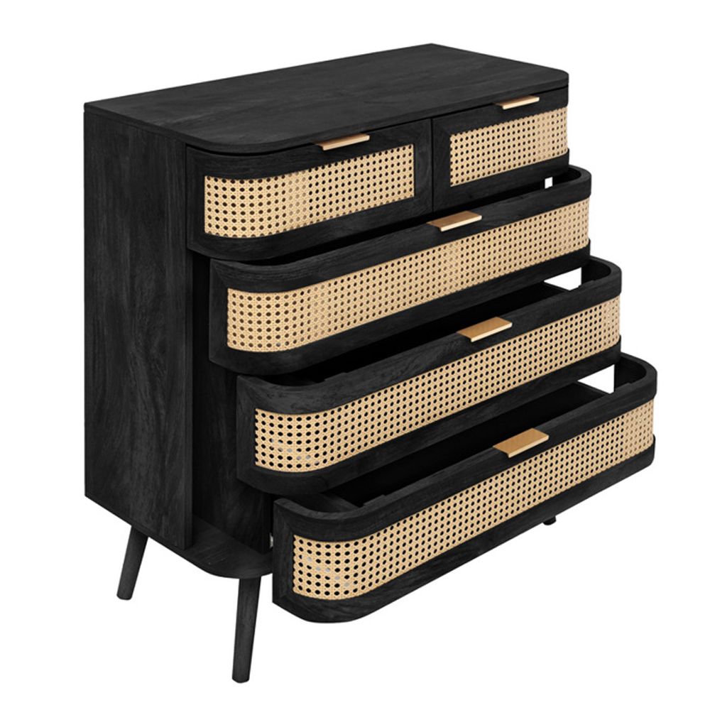 Niven Wooden Chest Of 5 Drawers in Black