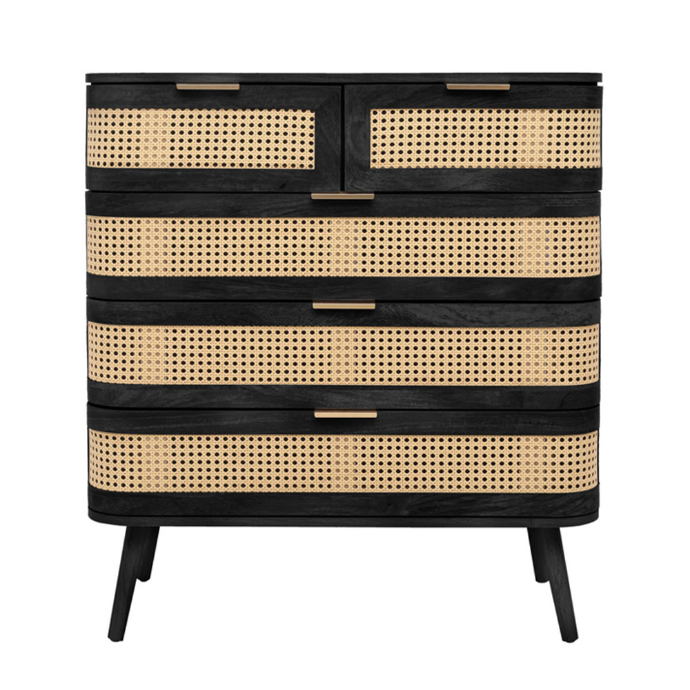 Niven Wooden Chest Of 5 Drawers in Black