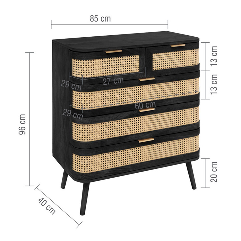 Niven Wooden Chest Of 5 Drawers in Black