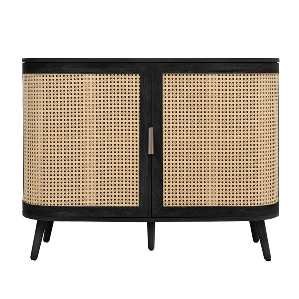Niven Wooden Storage Cabinet with 2 Rattan Doors in Black