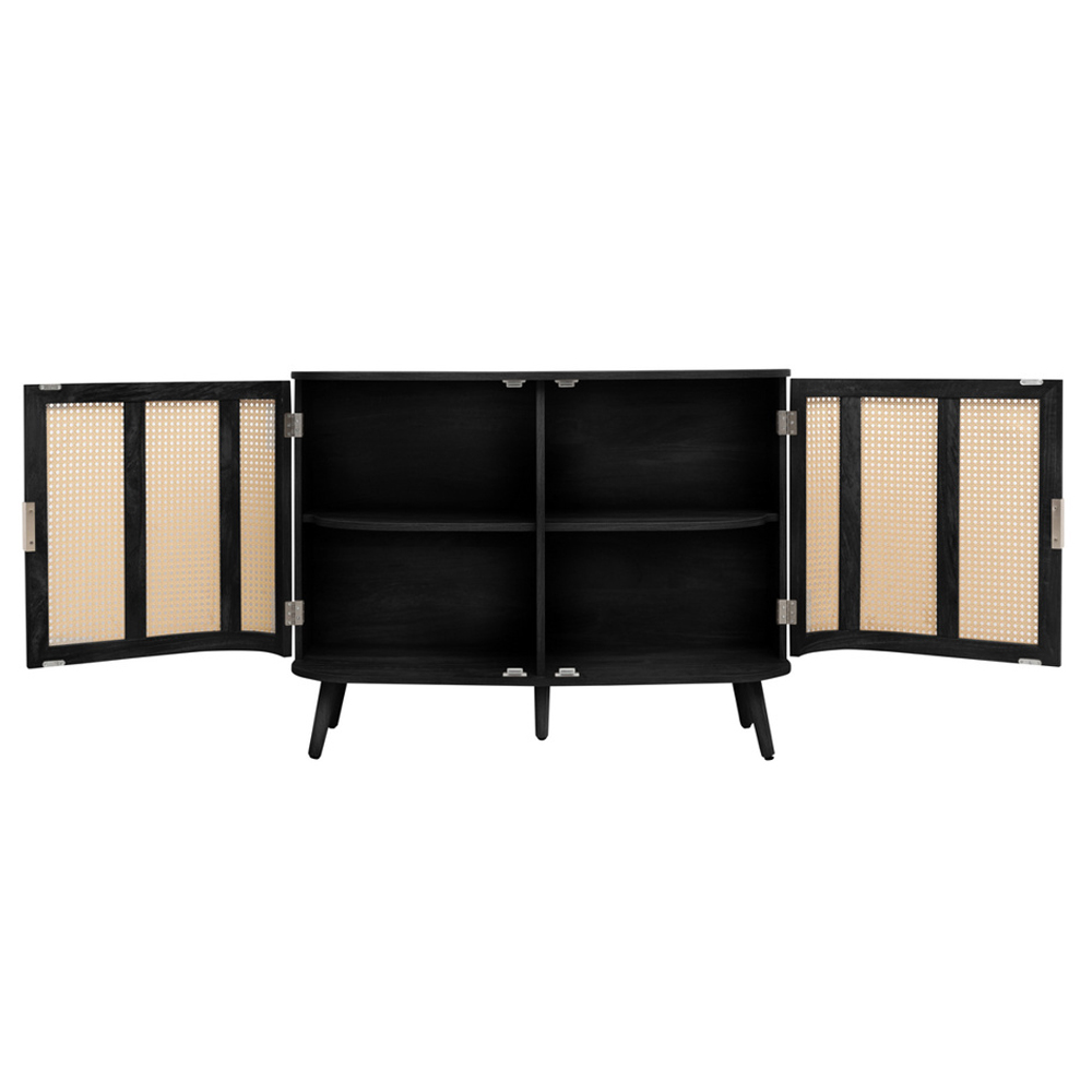 Niven Wooden Storage Cabinet with 2 Rattan Doors in Black