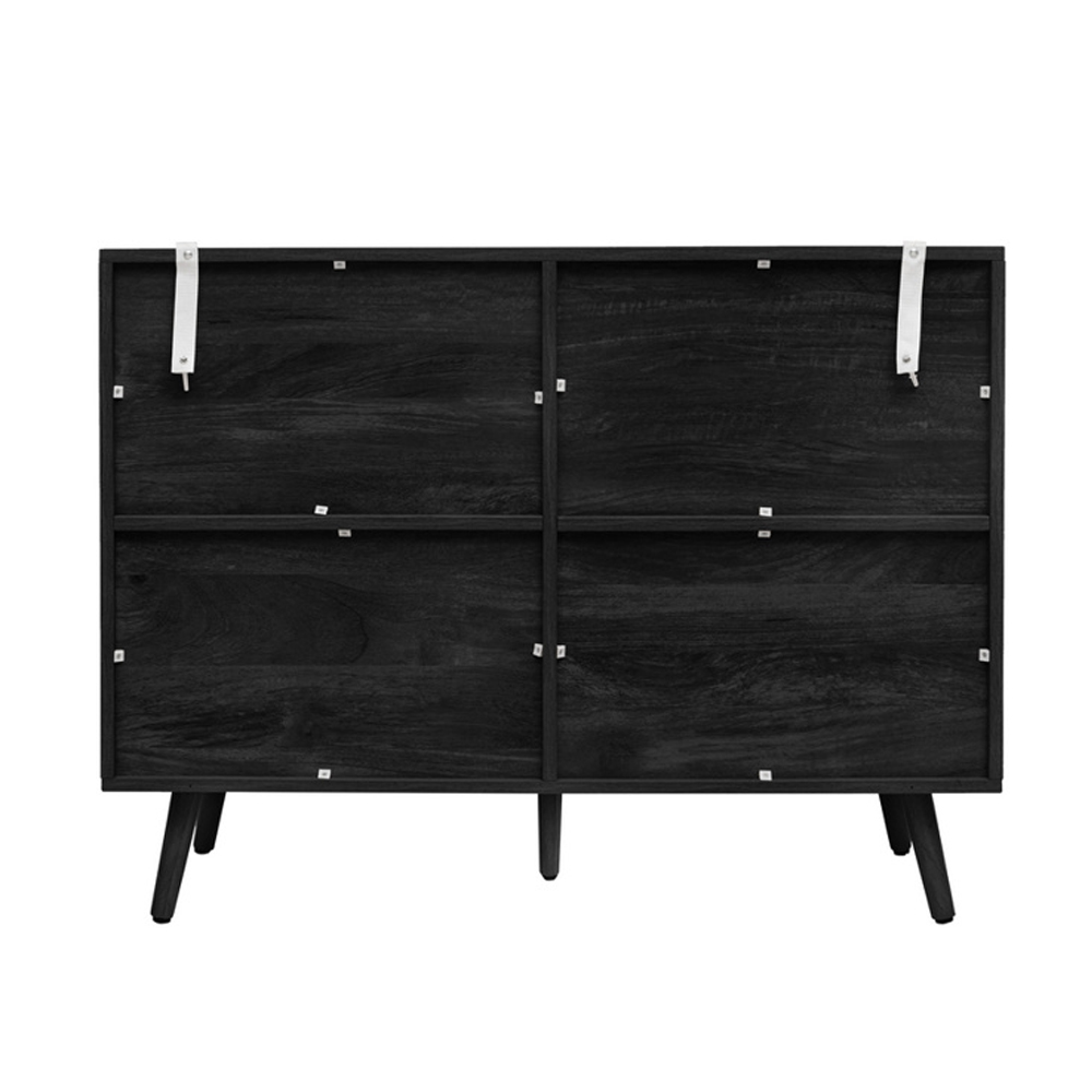 Niven Wooden Storage Cabinet with 2 Rattan Doors in Black