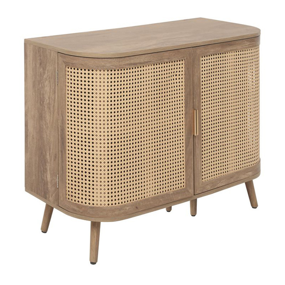 Niven Wooden Storage Cabinet with 2 Rattan Doors in Oak