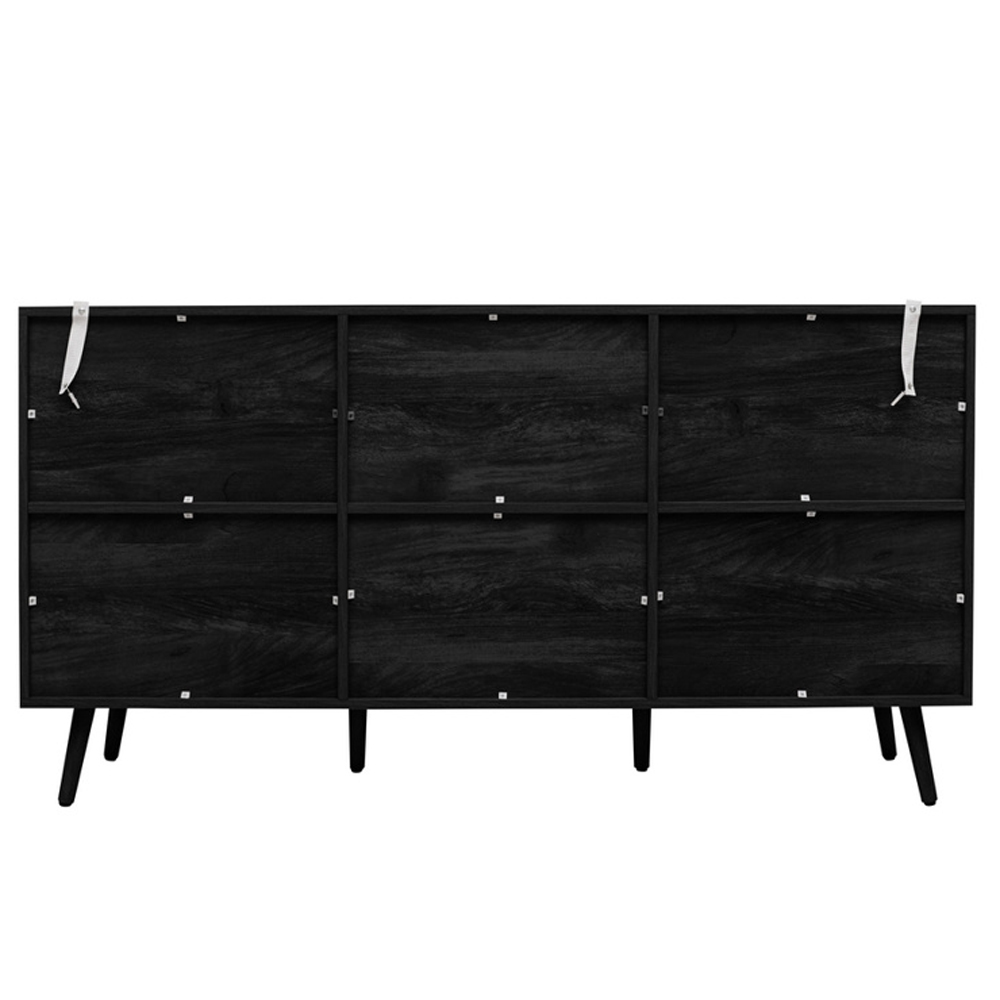 Niven Wooden Storage Cabinet with 3 Rattan Doors in Black