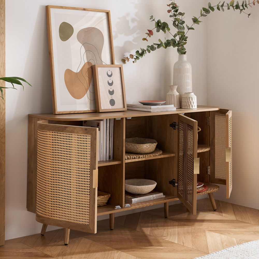 Niven Wooden Storage Cabinet with 3 Rattan Doors in Oak