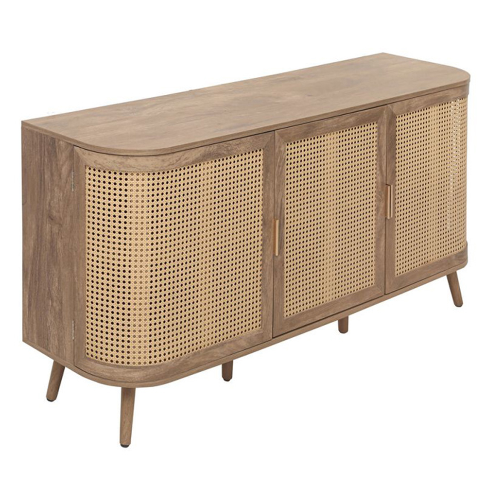 Niven Wooden Storage Cabinet with 3 Rattan Doors in Oak