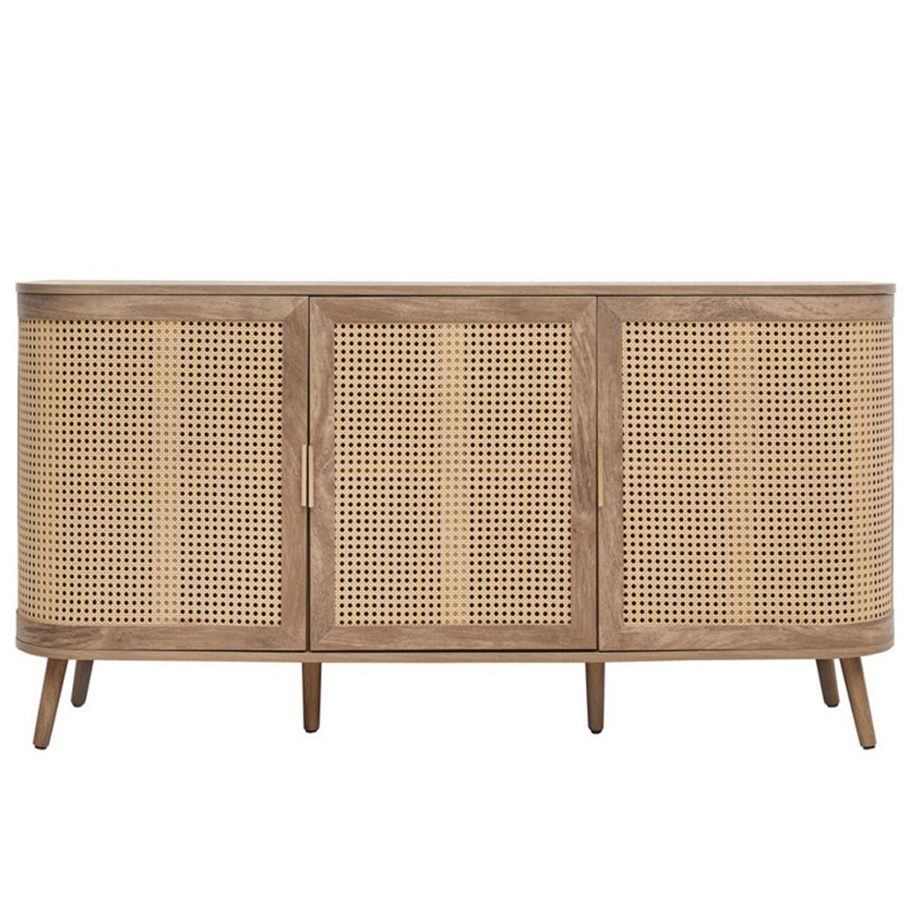 Niven Wooden Storage Cabinet with 3 Rattan Doors in Oak