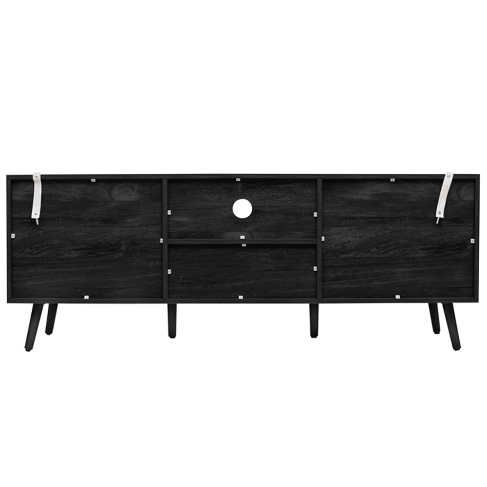Niven Wooden TV Stand with 2 Rattan Doors 1 Drawer in Black