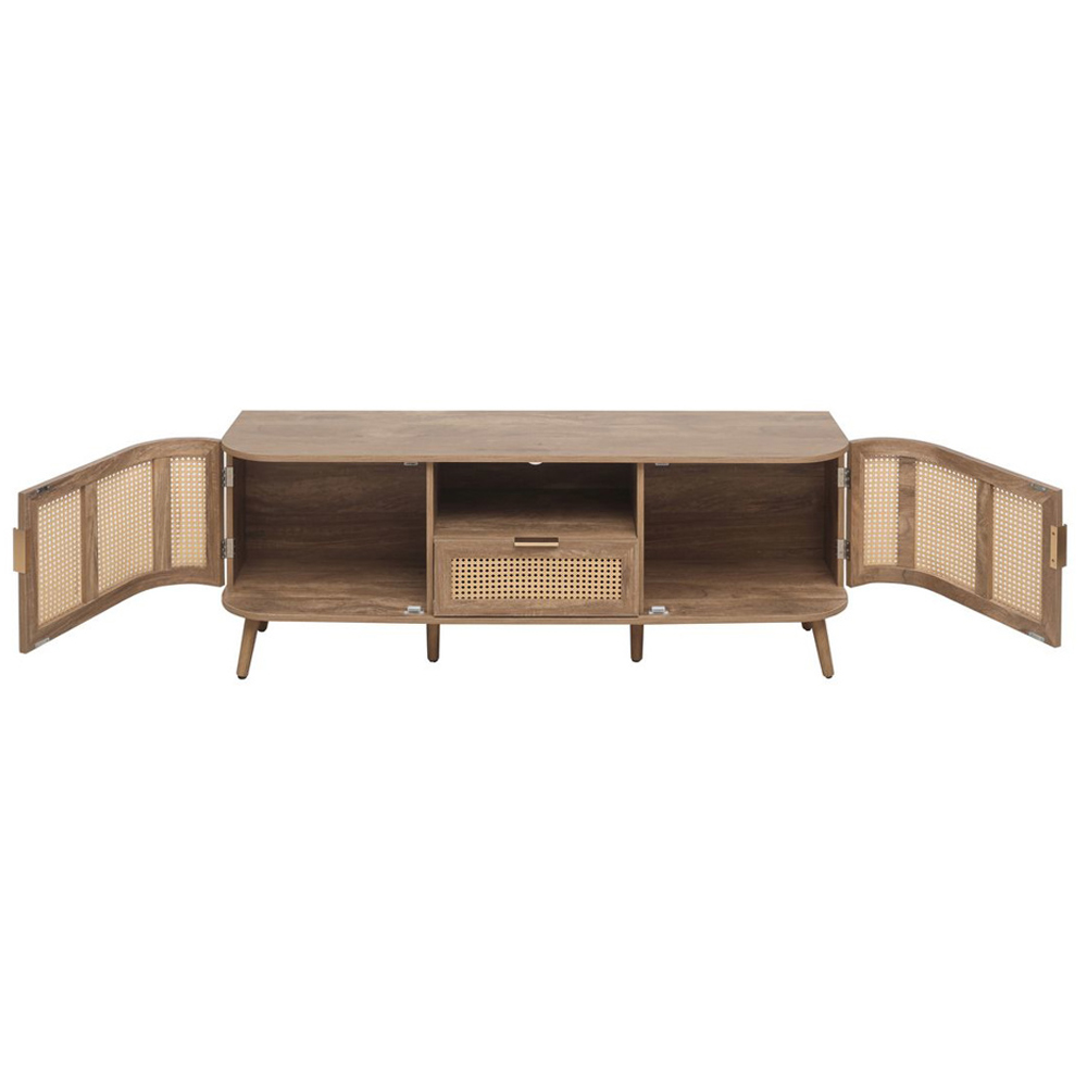 Niven Wooden TV Stand with 2 Rattan Doors 1 Drawer in Oak