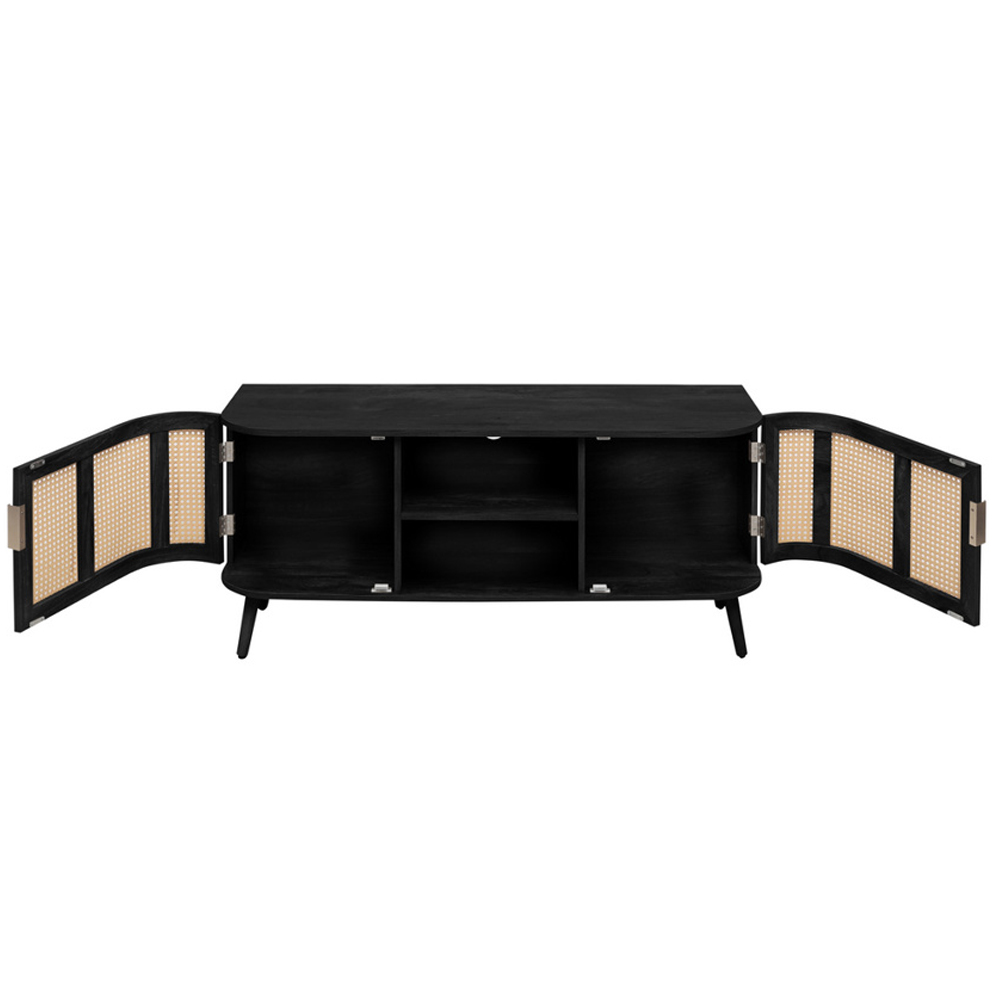 Niven Wooden TV Stand with 2 Rattan Doors in Black