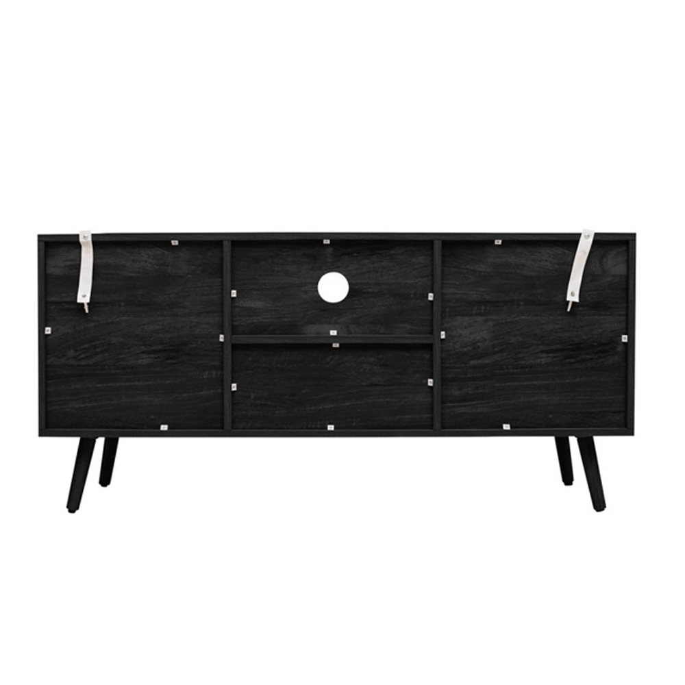 Niven Wooden TV Stand with 2 Rattan Doors in Black