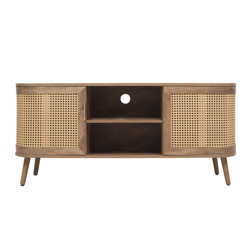 Niven Wooden TV Stand with 2 Rattan Doors in Oak