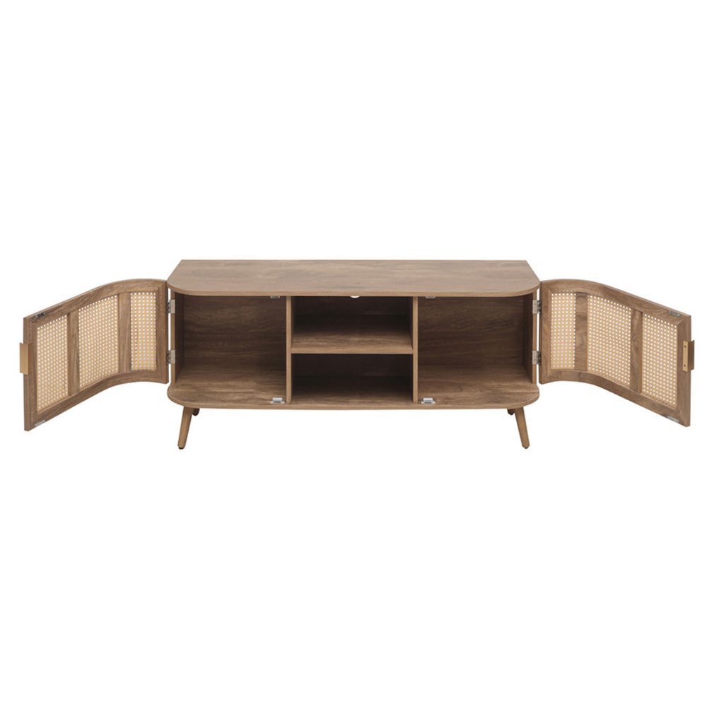 Niven Wooden TV Stand with 2 Rattan Doors in Oak